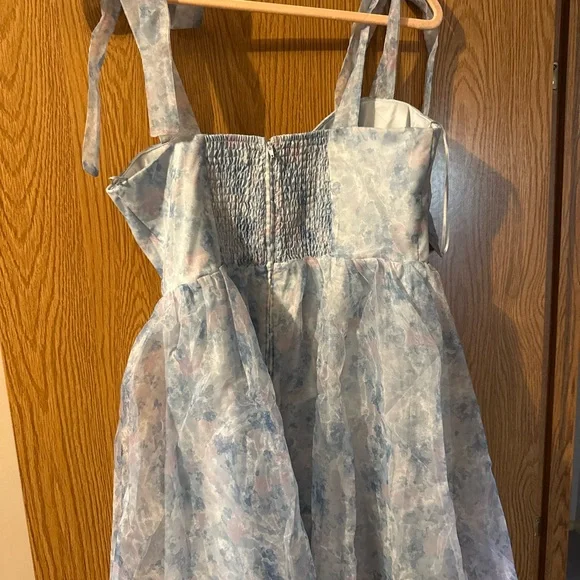 Francesca's Light Blue and Pink Floral Dress - Picture 2 of 3